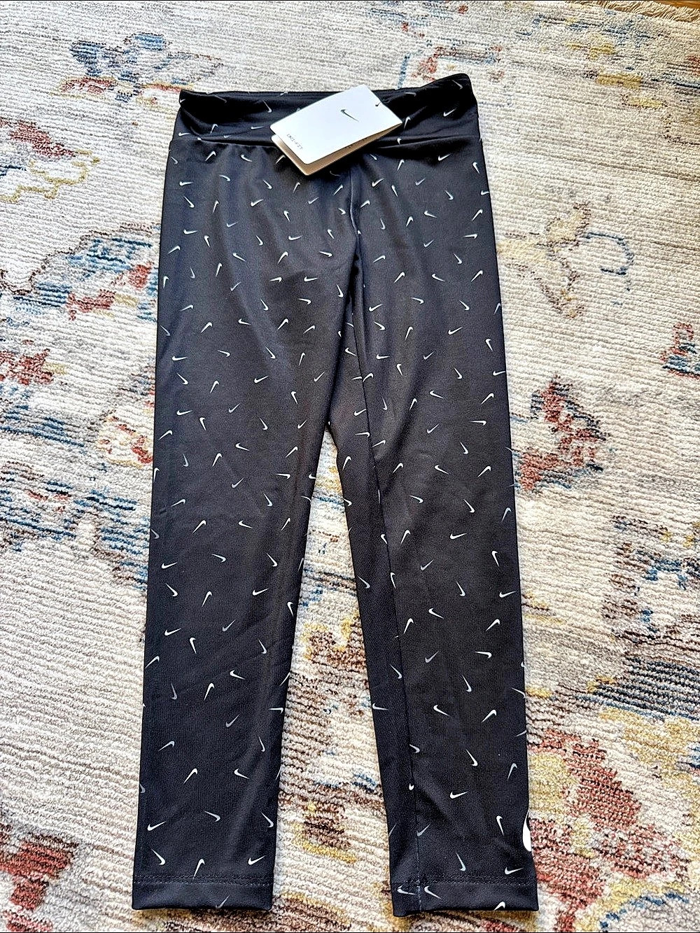 Nike Girls Dri-FIT All-Over Swoosh Leggings Black 5/6